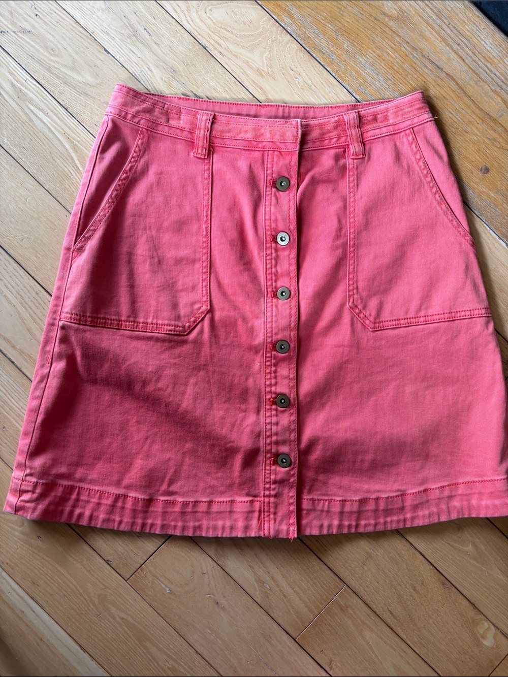 Pilcro and the Letterpress Coral Button-Front Mini Skirt